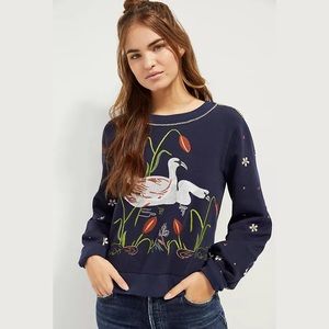 NWT Anthropologie Maeve Swan Lake Embroidered Sweatshirt